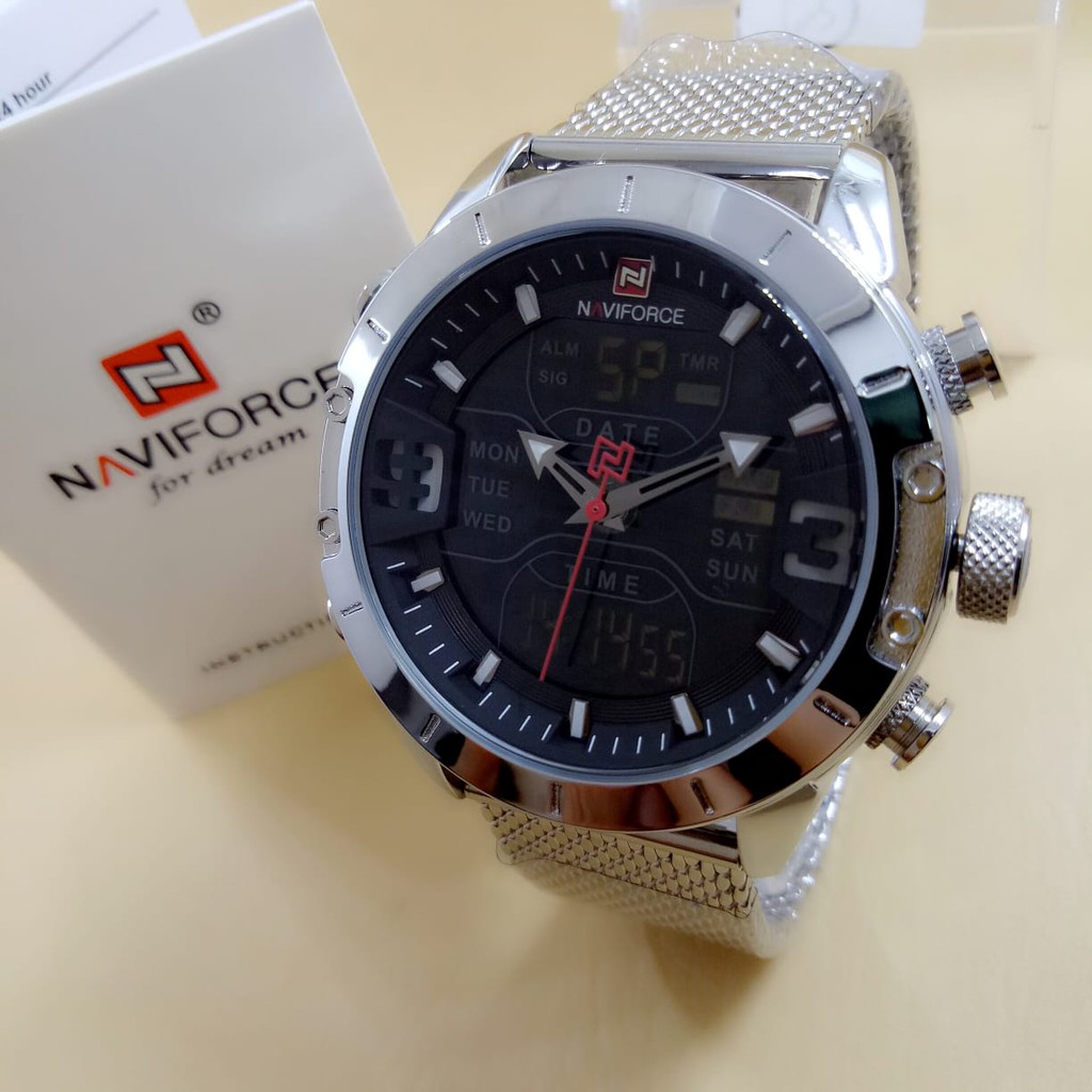 JAM TANGAN PRIA ORIGINAL TAHAN AIR NAVIFORCE 9153 ANALOG DAN DIGITAL TALI PASIR KAIT
