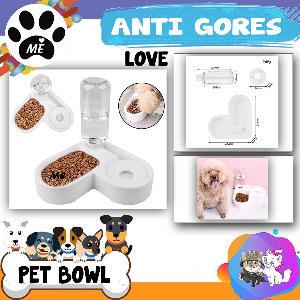 Pet Bowl &quot;LOVE ANTI GORES&quot; With Bottle For Cat &amp; Dog