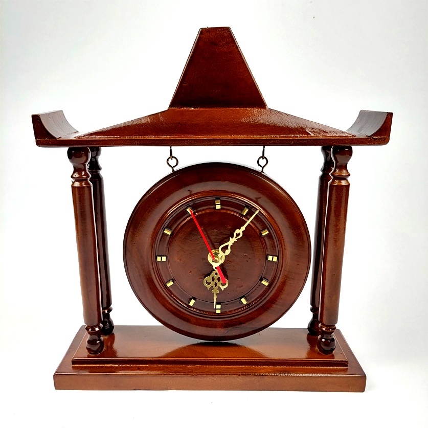 Jam Duduk Meja Kayu Jati Model Gong Rumah Joglo Kerajinan Jepara