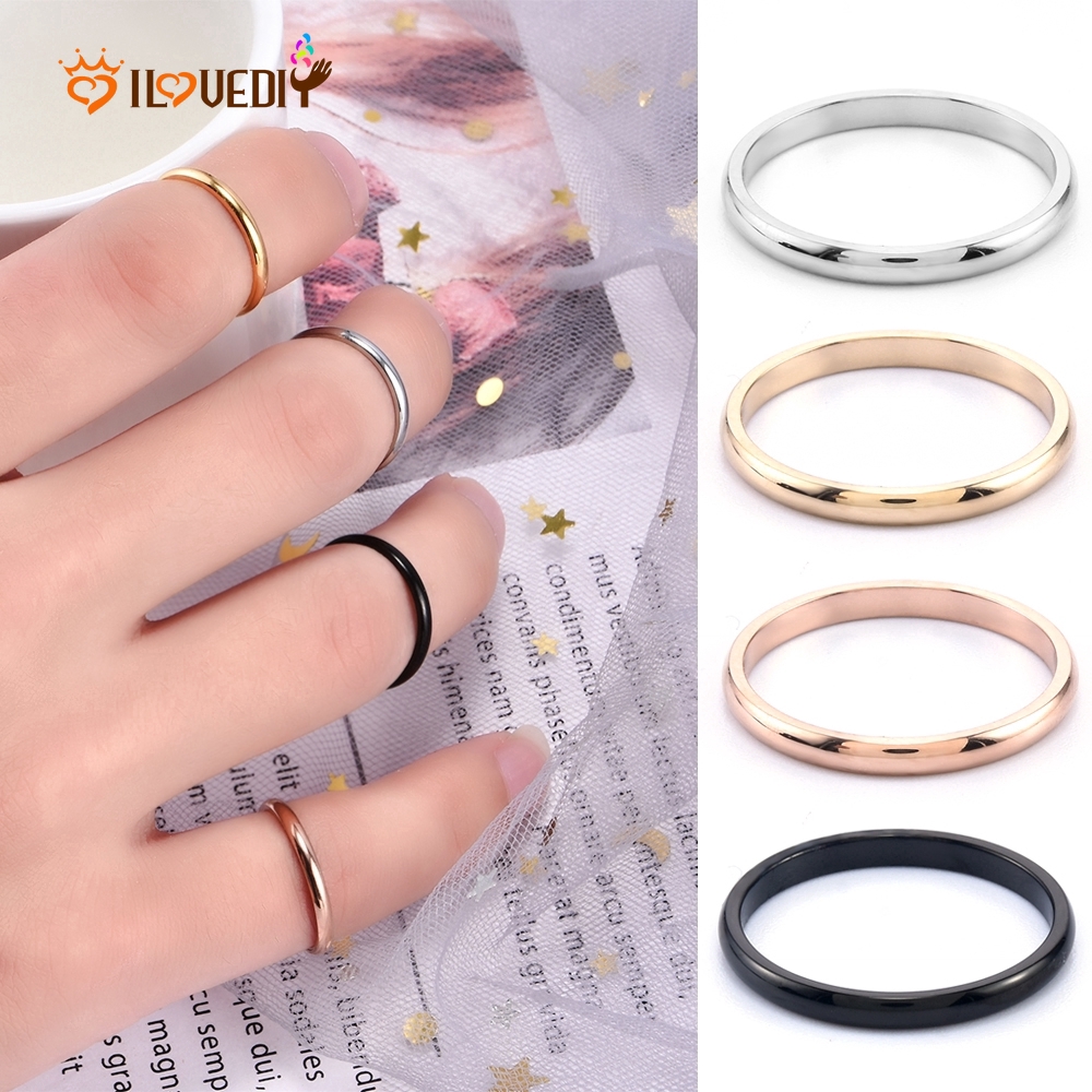 Cincin Pernikahan Bahan Stainless Steel Stackable Gaya Simple Elegan Untuk Wanita