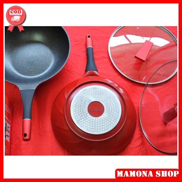 PANCI & TEFLON MULTIFUNGSI WOK PAN MARBLE DIE CASTING WOK PAN DIAMOND 32CM ILUVA