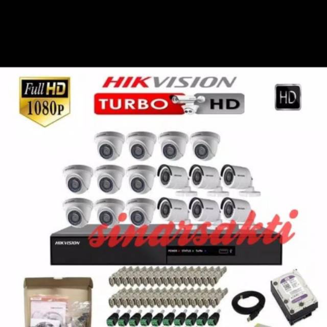 Paket camera cctv hikvision 16ch 16 camera 2mp full hd turbo ( komplit tggl pasang ) murah