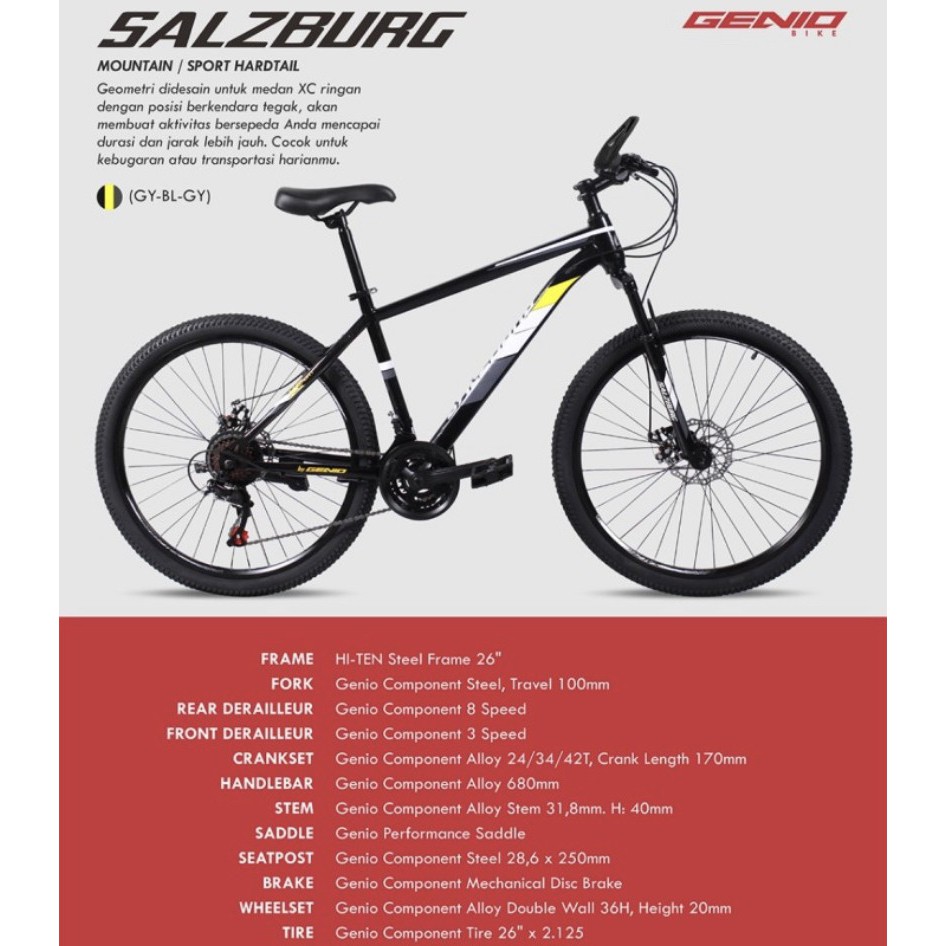 SEPEDA MTB GUNUNG GENIO SALZBURG 26 INCH, DISC BRAKE, 24 SPEED
