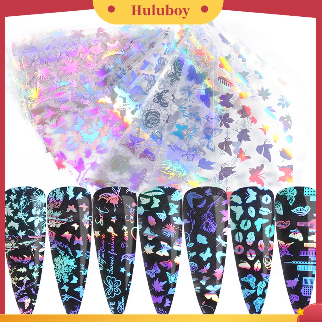 Huluboy Huluboy♡ 10pcs / Set Stiker Kuku 3D Bentuk Kupu-Kupu Warna Gradasi Untuk Salon