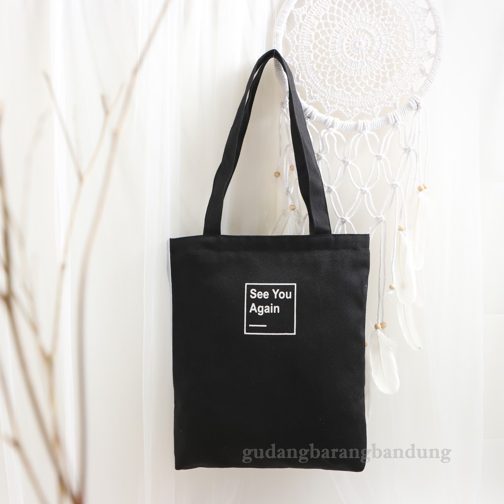 Tote Bag Kanvas Design SEE YOU AGAIN dengan Resleting - Gaya Aesthetic yang Memikat