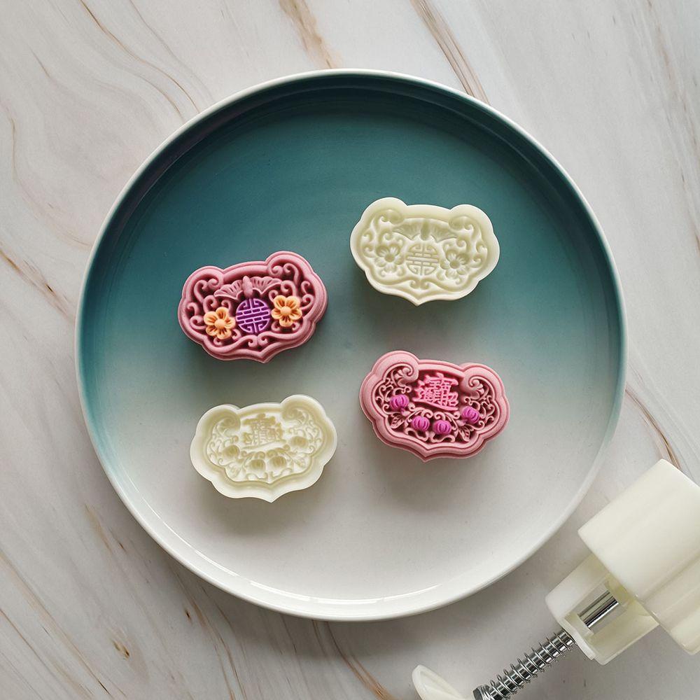 【 ELEGANT 】 Es Kulit Cetakan Mooncake 1set Plastik Tangan Ditekan Mid-Autumn Festival Moon Cake Cookie Mold Dapur Gadget Mooncake Hias Aksesoris Kue Bulan Cetakan Mooncake