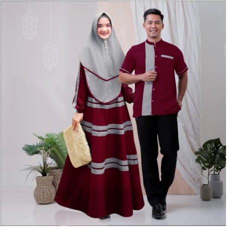 BAJU COUPLE HAWA SARIMBIT LEBARAN (2021) SADA FAMILY GAMIS PLUS KHIMAR BAJU COUPLE KELUARGA