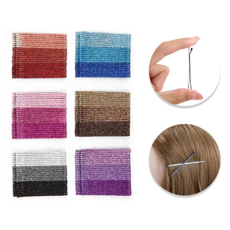 24PCS  Jepit Lidi Korea / Jepit Lidi Slip Rambut Warna Warni Glitter Korea