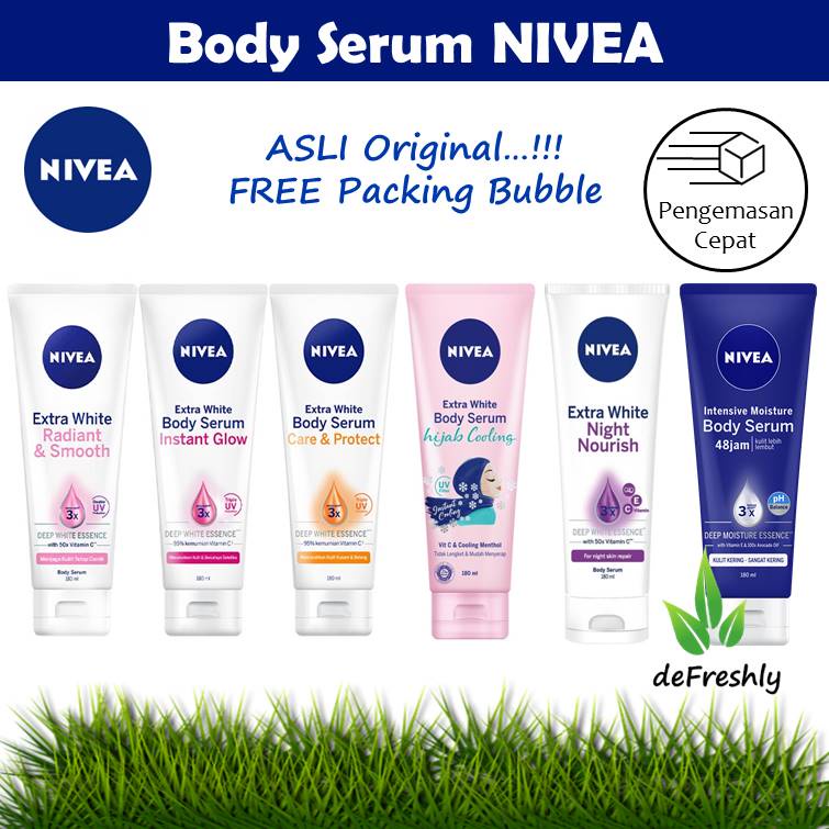 Nivea Extra White Body Serum - Super Vitamin &amp; Skin Foods | Care Protect | Radiant &amp; Smooth | Instant Glow | Night Nourish | Hijab Cool 180ml ❤ defreshly ❤