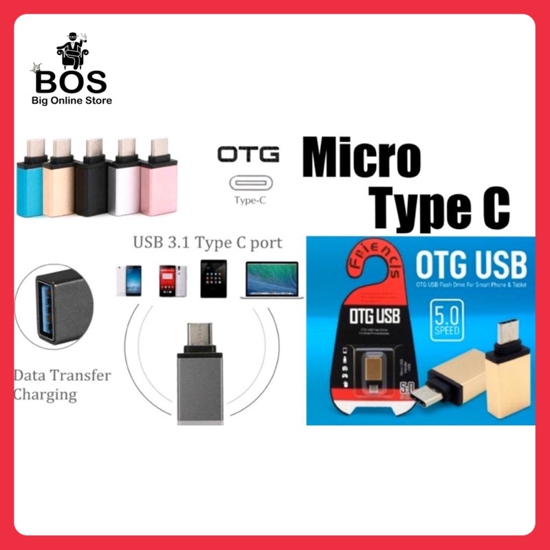 BOS - OTG USB TO TYPE C | OTG USB TO MICRO USB | SAMBUNGAN CARDREADER/FLASHDISK KE HANDPHONE