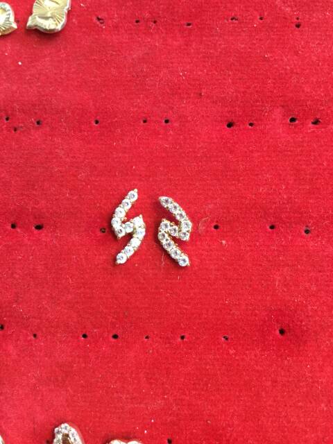 Anting duduk paku cucuk stud anak dan dewasa emas asli kadar 700 70% 22 1.4 - 1.6 g gr bunga kipas permata