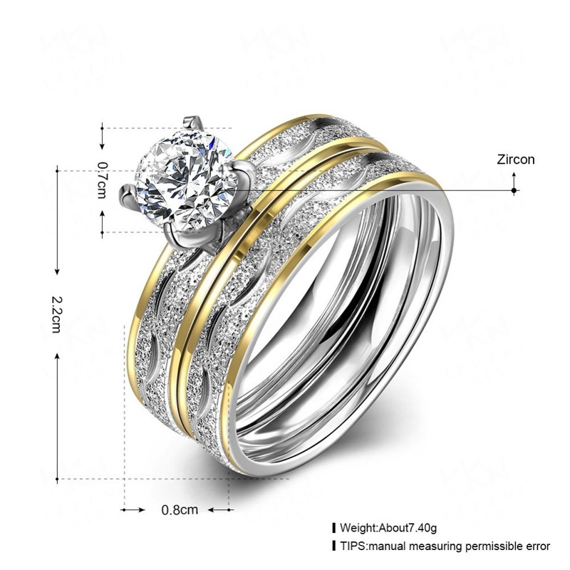 Berlapis Emas Kreatif Bertatahkan Zircon Double-Layer Ring Set