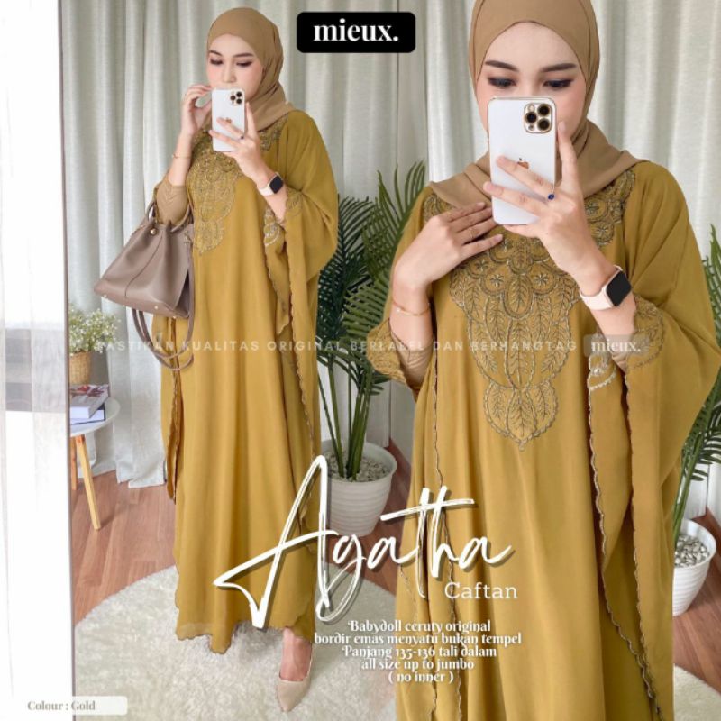 AGATHA KAFTAN JUMBO BORDIR Kaftan Wanita terbaru kekinian TANPA INNER Ori by Mieux, fit to Jumbo coc