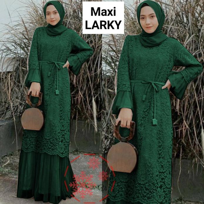 GAMIS WANITA BROKAT MAXI DRESS BAJU MUSLIM MODERN BRUKAT FURING PESTA - BATA
