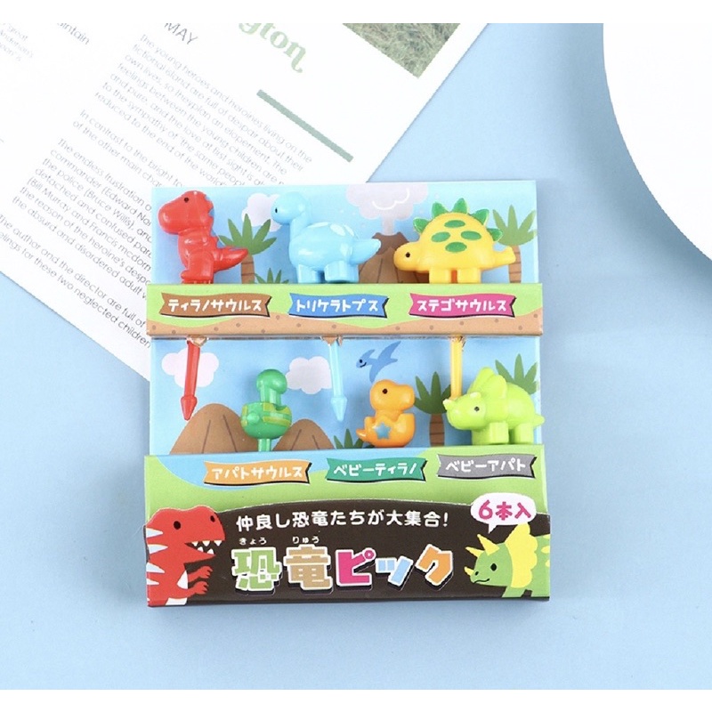 Garpu Buah Mini Bentuk Kartun Dinosaurus - Tusukan Bento Buah Mini Dinosaurus 6pcs