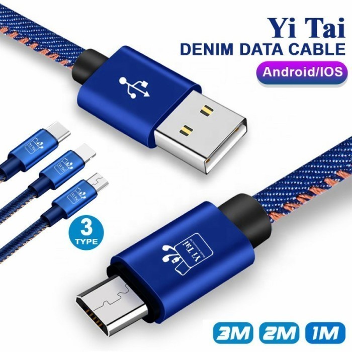 KABEL DATA DENIM MICRO USB TYPE C LIGHTNING YITAI 3 METER - GA