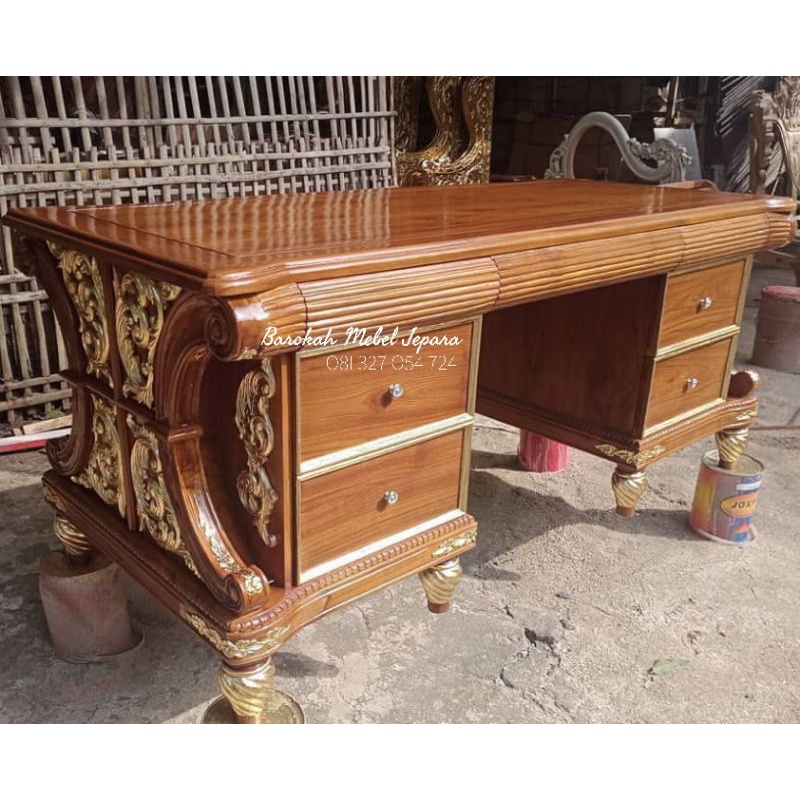 Meja kantor Jati Ukir Mewah Elegan