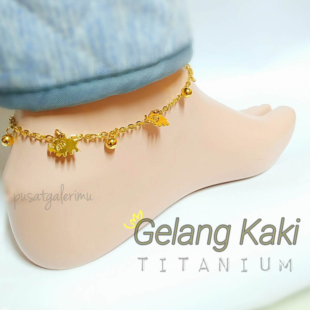 GELANG KAKI TITANIUM Gajah Warna Emas 18K
