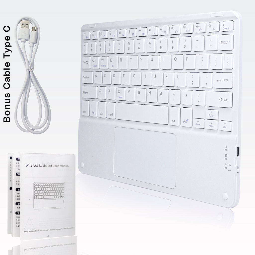 PAKET SUPER LENGKAP Keyboard Wireless Bluetooth Touchpad / Trackpad For Tablet Smartphone Komputer Laptop Universal 9.4&quot;