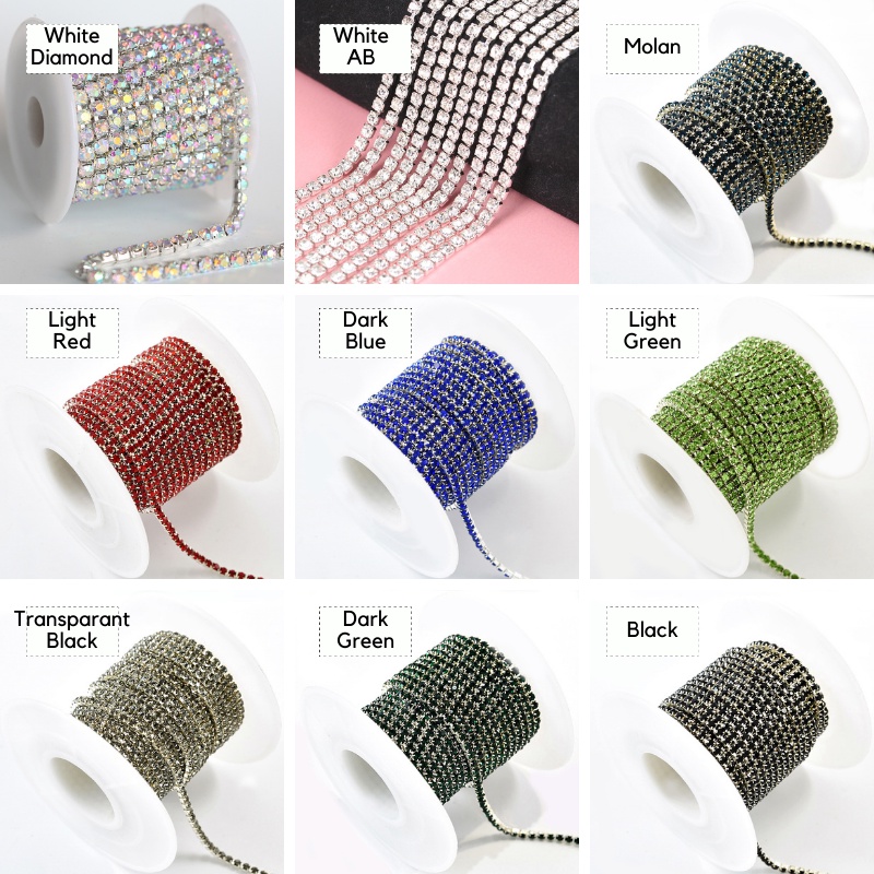 [2MM PER ROLL] Rhinestone Chain Diamond String Rhinestone Rantai Bahan Craft Manik Gems Juntai Harga per Roll = 10 Yard / 10 Meter