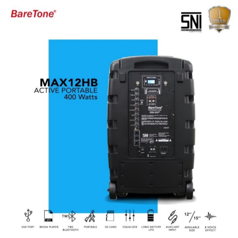 SPEAKER PORTABLE AKTIF WIRELESS MEETING BARETONE 12 INCH MAX 12HB BLUETOOTH ORIGINAL