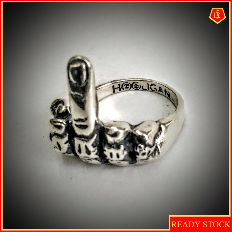 [Ready Stock]Punk Hip Hop Style Ring Vintage Silver Black