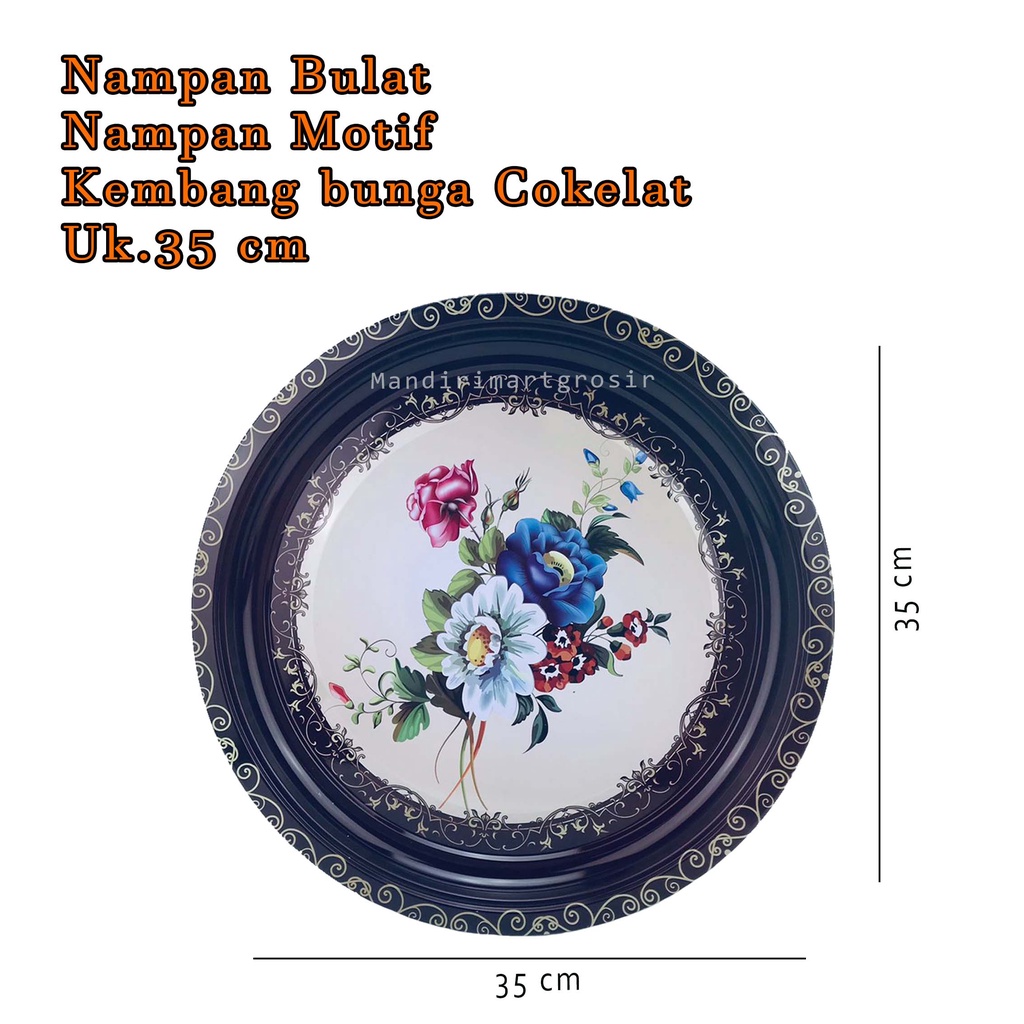 Nampan Motif *Nampan Bulat * Kembang bunga Cokelat * Uk.35 cm