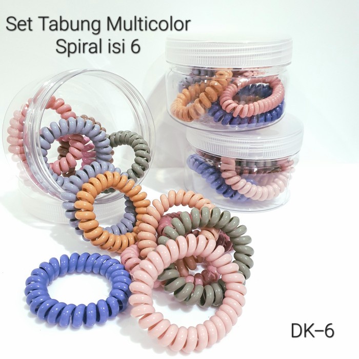 NEW - DK-6 Set Tabung 6pc Ikat Rambut Spiral MULTICOLOR PASTEL Korea