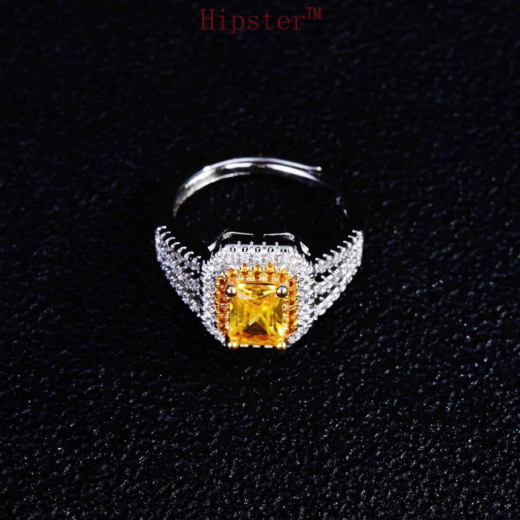 Cincin Model Terbuka Aksen Berlian Warna Kuning Untuk Wanita