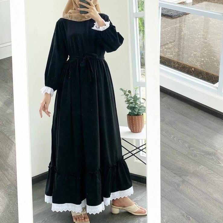 Baju Gamis Wanita Muslim Terbaru Sandira Dress cantik Murah kekinian GMS01 WN-SEGINA HITAM