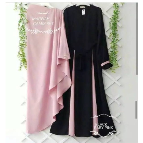 Baju Gamis Marwah Syari Hijab M L XL-Black Pink