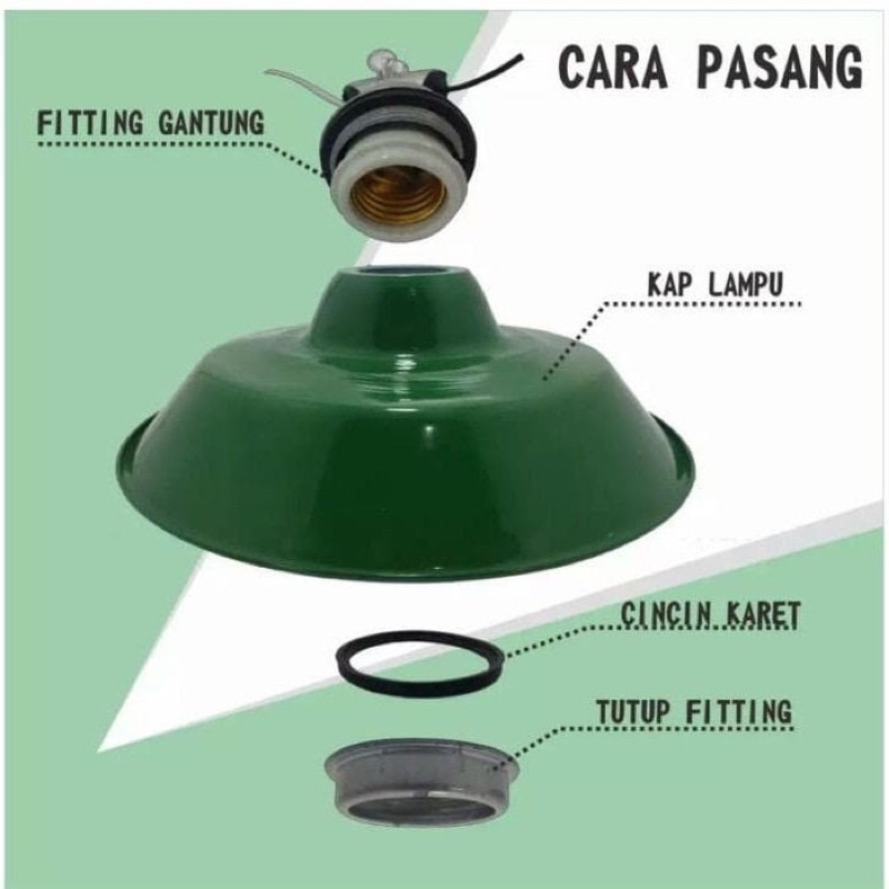 Kap Lampu Set Jalan WD Hijau Gantung Topi E27