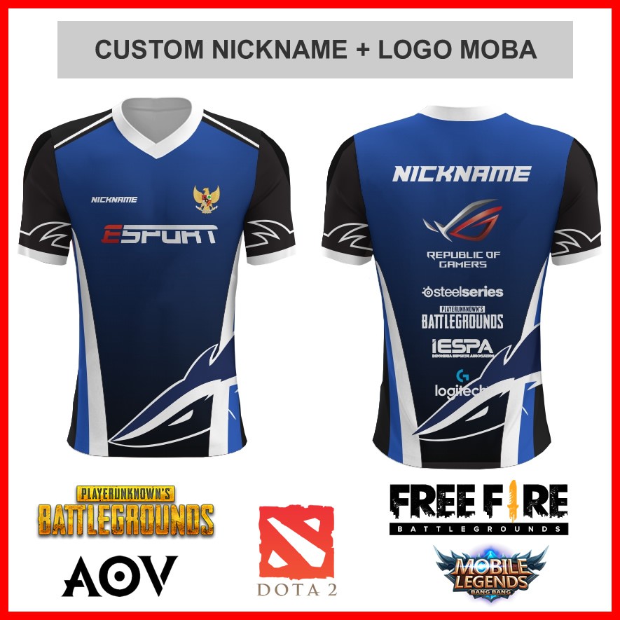 Baju Kaos Jersey Esport Gaming Custom PUBG, FREEFIRE, ML, DOTA, AOV 10