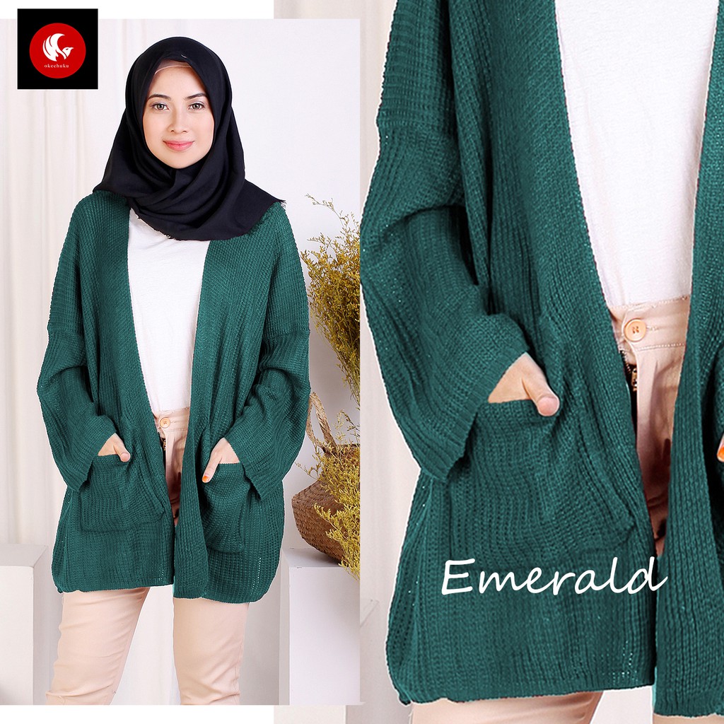 OKECHUKU Oversize Lavella Kardigan Wanita Outer Wanita Cardigan Rajut-Emerald