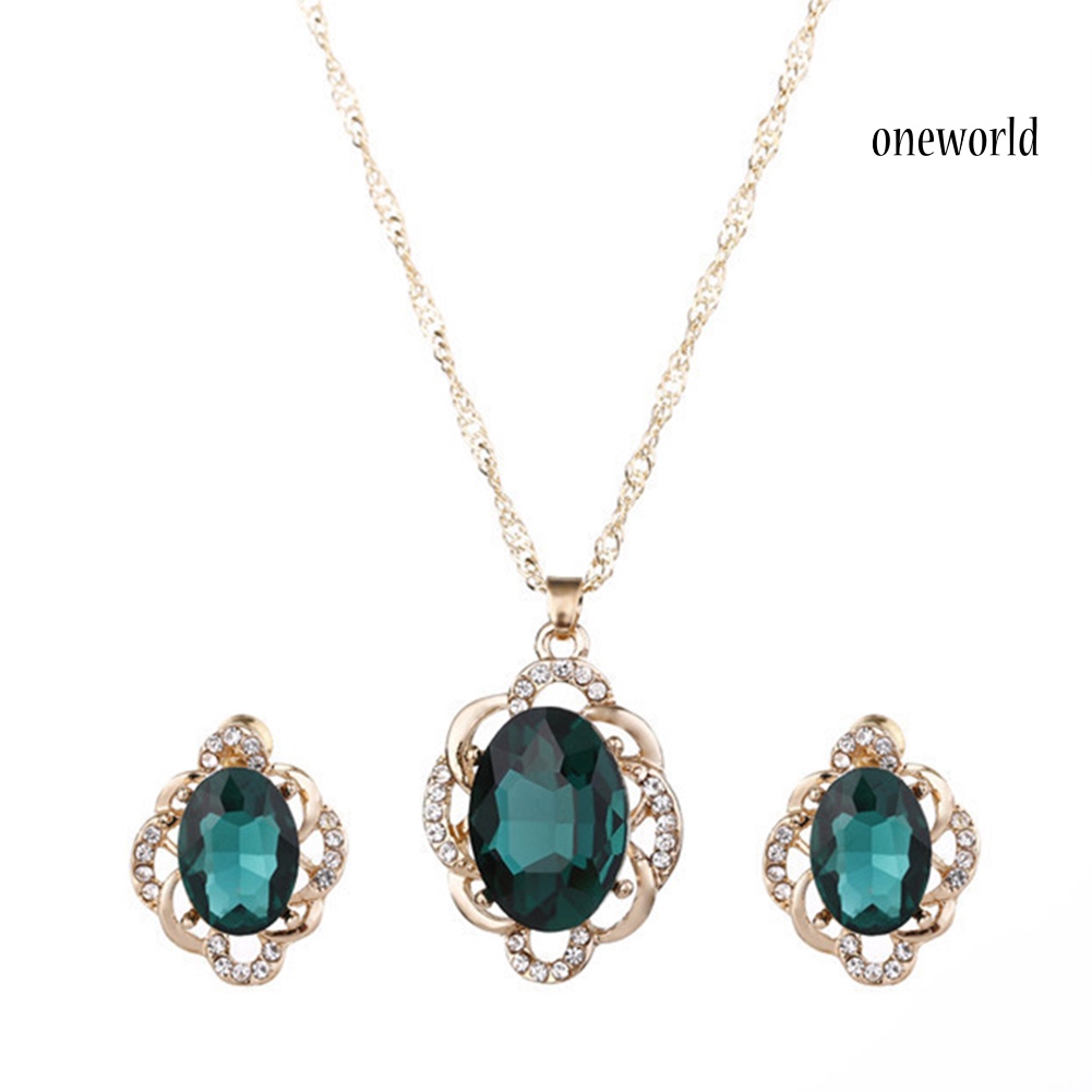 OW@ Women Floral Rhinestone Necklace Stud Earrings Fashion Wedding Jewelry Set Gift