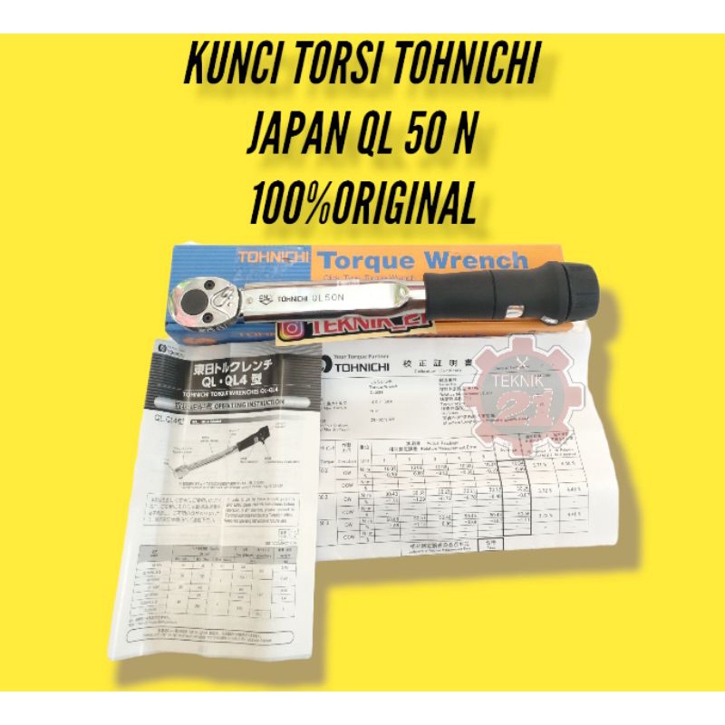 KUNCI TORSI TOHNICHI QL 50N JAPAN ORI TORQUE WRENCH TOHNICHI 3/8 KUNCI MOMEN TOHNICHI QL50N