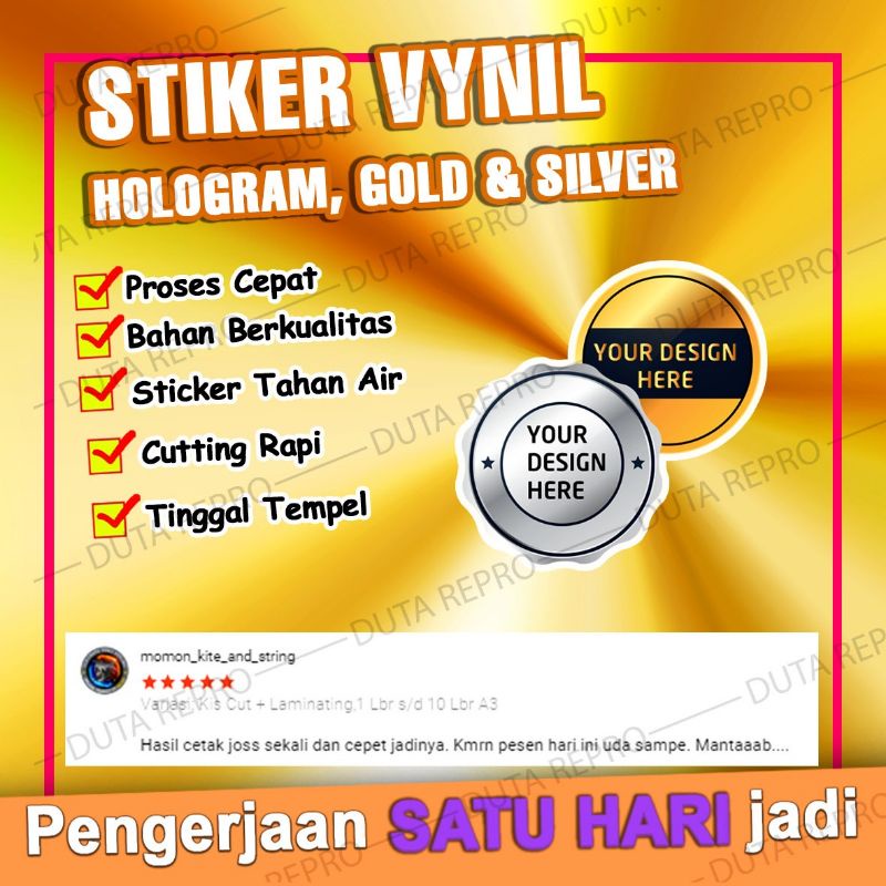 

Cetak Stiker Hologram / Gold (Glossy) / Gold (Gliter) / Silver (Glossy). Minimal Checkout 3 lbr A3