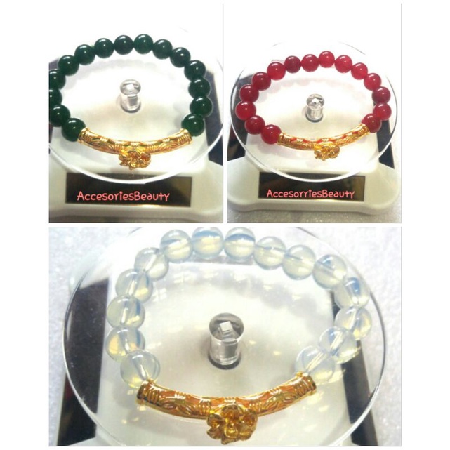 Gelang Giok Import Aksen Mawar Emas Hongkong 24K