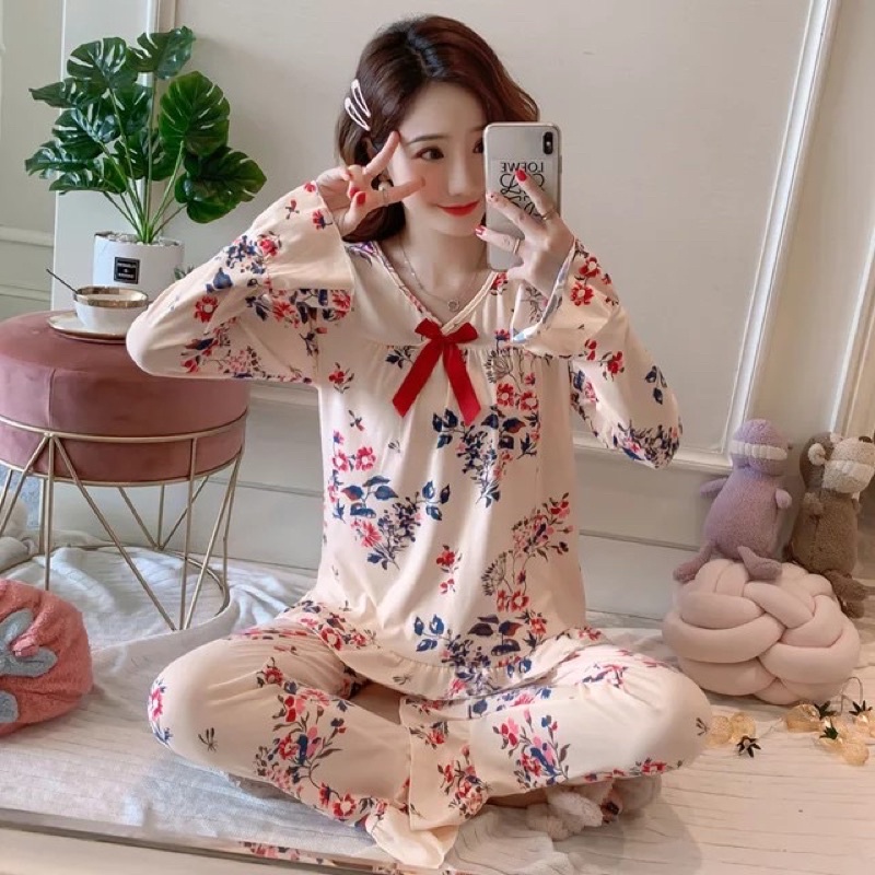 BAJU TIDUR LENGAN PANJANG LEISURE VOGUE DLL KOREA IMPORT CINA WANITA KADO PP PIYAMA REMAJA DEWASA-1