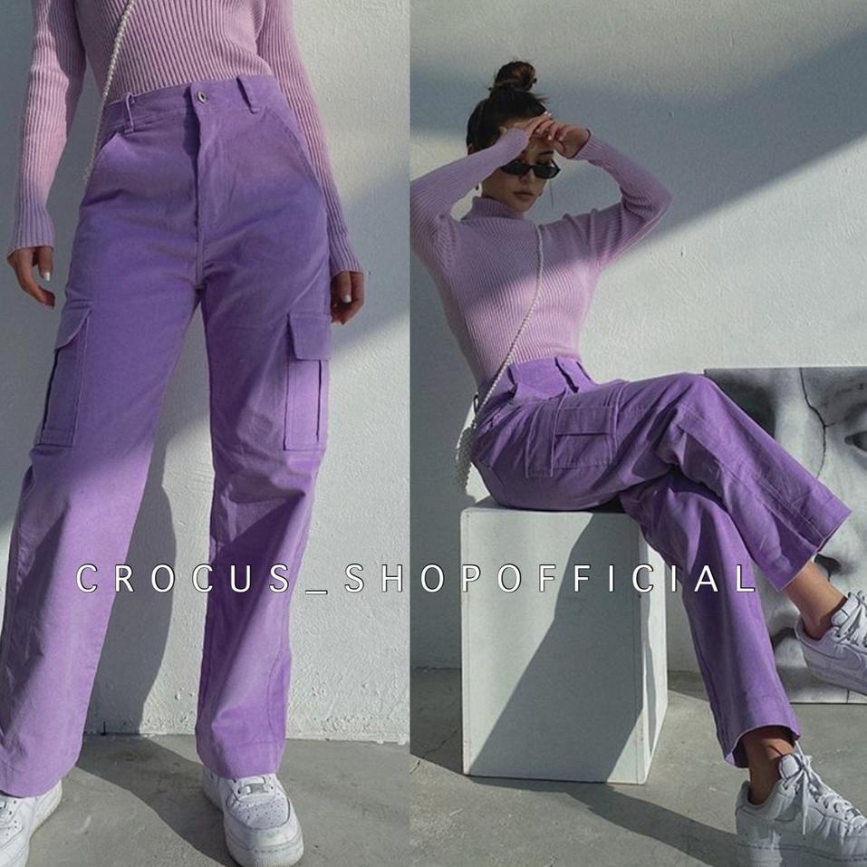 yhz [ 𝐂𝐫𝐨𝐜𝐮𝐬 ] Celana Cargo Lilac Lylac Thunder Pants / Baggy American Drill Spesial Untuk Anda