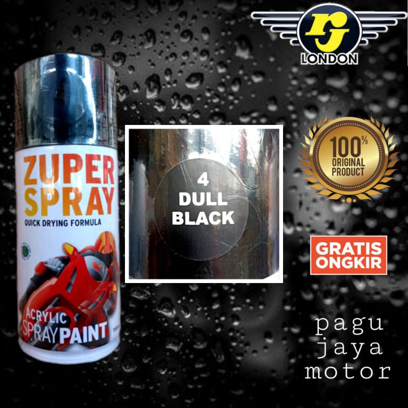 Pilok pilox warna hitam doff dull black zuper spray rj london 150cc cat semprot spray paint untuk motor mobil sepeda velg helm kayu besi plastik