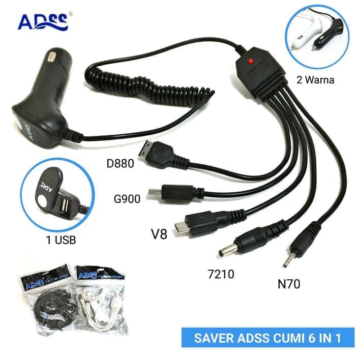 Saver Mobil Car Charger Adss 6 in 1