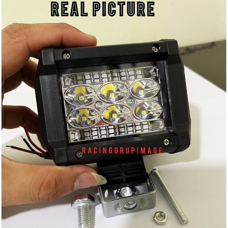 Lampu Tembak Sorot Led Flash Motor 6 mata 18 watt plus strobo angle eyes yellow putih model kotak ICC