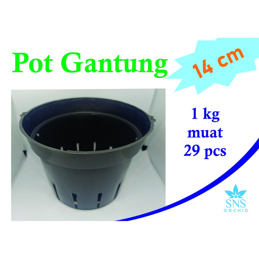 pot gantung 14 cm anggrek catleya dendro bulan Vanda plastik bulat hitam bunga cattleya netpot
