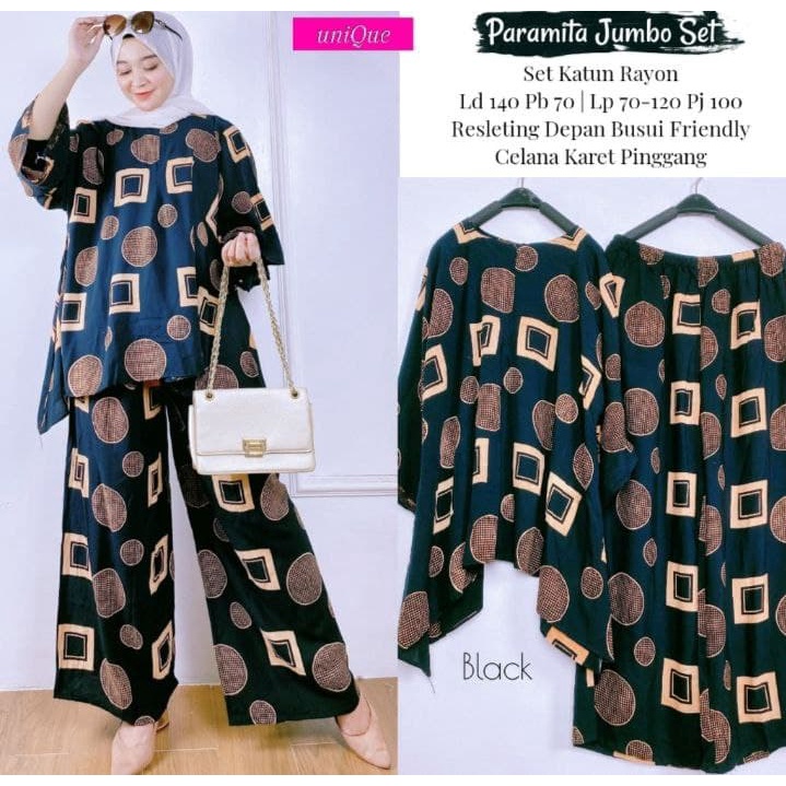 Niyara Jumbo Set - One Set Jumbo Katun Rayon Tidie Premium Busui Setelan Wanita Waka Waka Set Celana Panjang Bigsize LD 160 cm