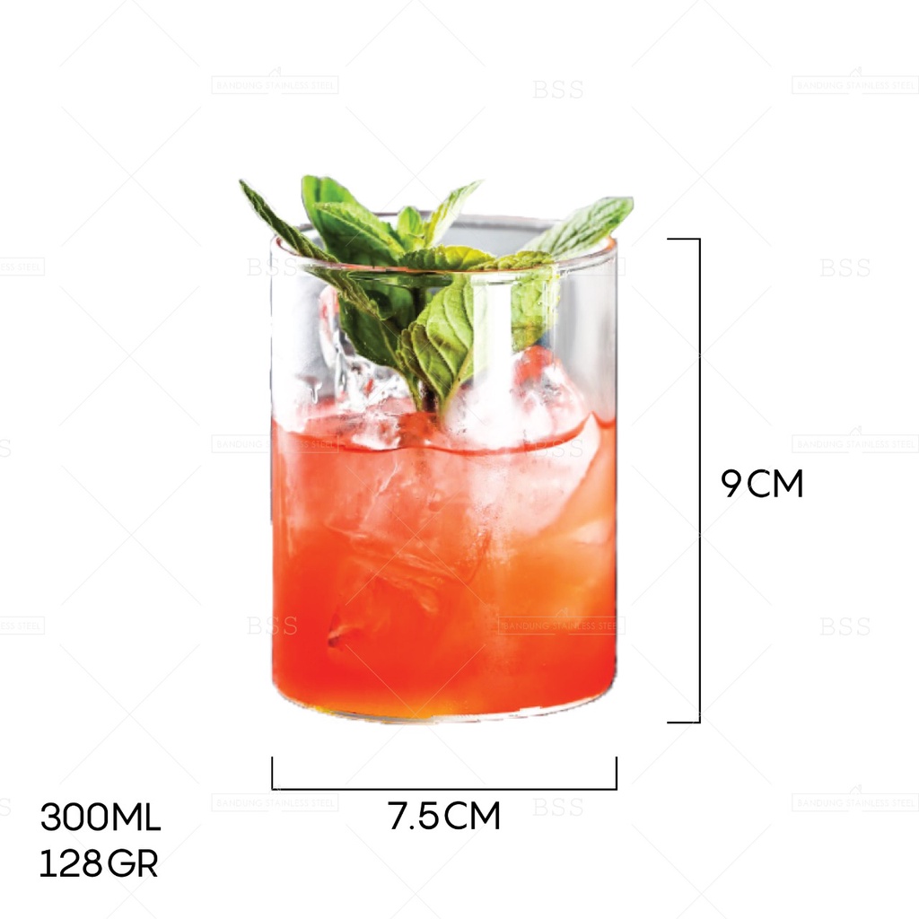 Gelas Kaca 300ml Juice Jus Simple Polos Cangkir Borosilicate Glass Cantik Unik Korean Cafe