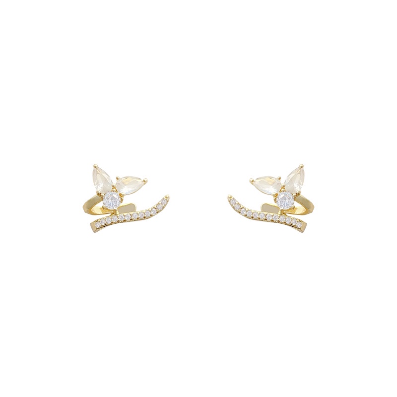 Anting Stud Desain Bunga Bahan S925 silver needle Aksen Zirkon