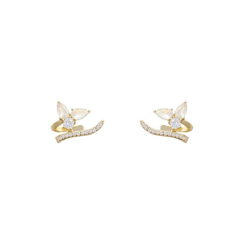 Anting Stud Desain Bunga Bahan S925 silver needle Aksen Zirkon