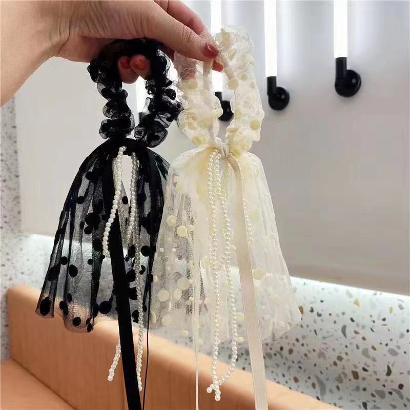 Ikat Rambut with pearl mutiara Scrunchie Daisy Satin Mutiara Silk Pony Tail-4