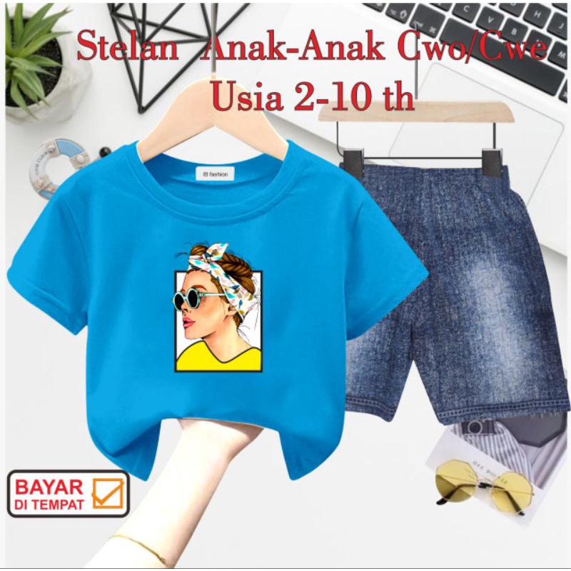 ((IB))SETELAN ANAK PEREMPUAN SEMI JEANS/CEWEK DIGITAL SABLON